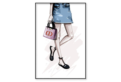 Stylish Pink Bag Fashion Art Wall Art Limited Edition High Quality Print Canvas Box Framed Black