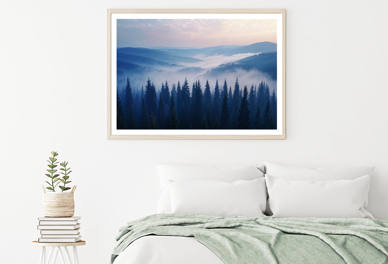 Pine Trees Forest with Mountains Home Decor Premium Quality Poster Print Choose Your Sizes