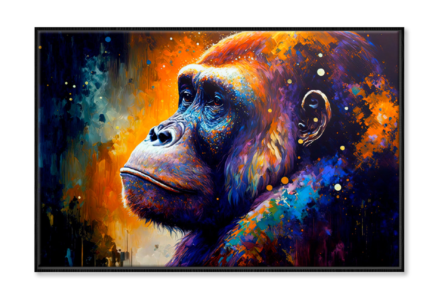 Colorful Gorille Oil Painting Limited Edition High Quality Print Canvas Box Framed Black