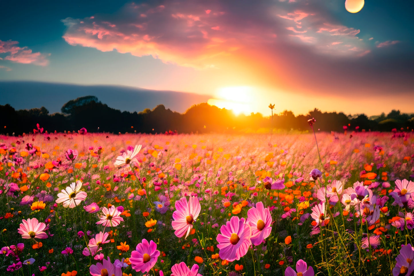 Beautiful and Amazing Cosmos Flower Field in Sunset Home Decor Premium Quality Poster Print Choose Your Sizes