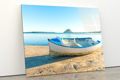 Vintage Wooden Clinker Dingy on Foreshore of Bay Acrylic Glass Print Tempered Glass Wall Art 100% Made in Australia Ready to Hang