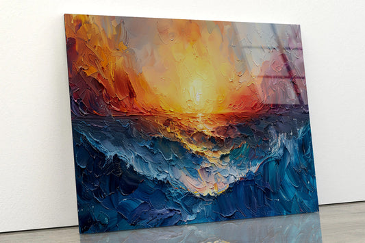 Ocean with Sunset Painting Acrylic Glass Print Tempered Glass Wall Art 100% Made in Australia Ready to Hang