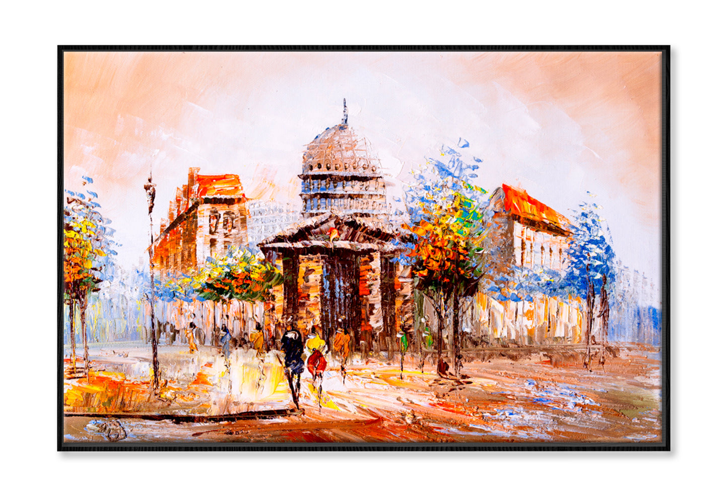 Street View of Paris Oil Painting Wall Art Limited Edition High Quality Print Canvas Box Framed Black