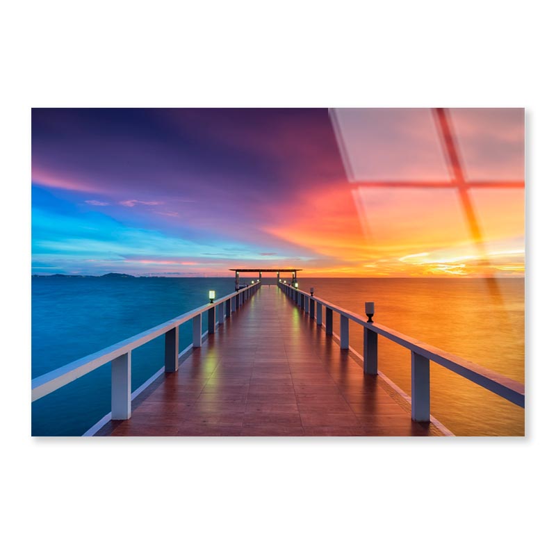 Landscape Of Wooded Bridge in The Port Between Sunrise Acrylic Glass Print Tempered Glass Wall Art 100% Made in Australia Ready to Hang