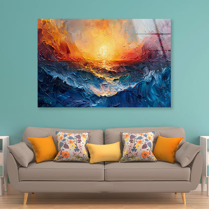 Ocean with Sunset Painting Acrylic Glass Print Tempered Glass Wall Art 100% Made in Australia Ready to Hang