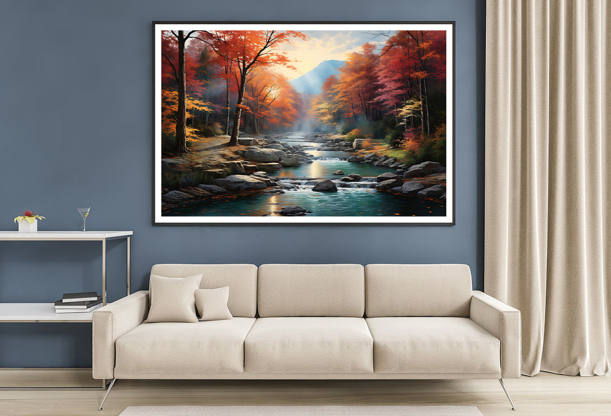 Waterfall in Autumn Forest Home Decor Premium Quality Poster Print Choose Your Sizes