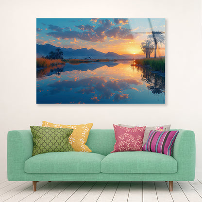 Sunrise over the Lake with Mountains Acrylic Glass Print Tempered Glass Wall Art 100% Made in Australia Ready to Hang