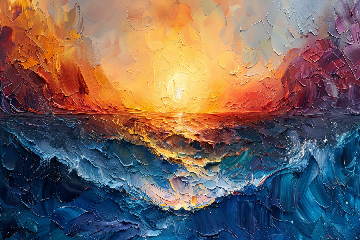 Ocean with Sunset Painting Home Decor Premium Quality Poster Print Choose Your Sizes