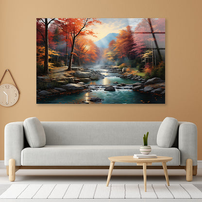 Waterfall in Autumn Forest Acrylic Glass Print Tempered Glass Wall Art 100% Made in Australia Ready to Hang