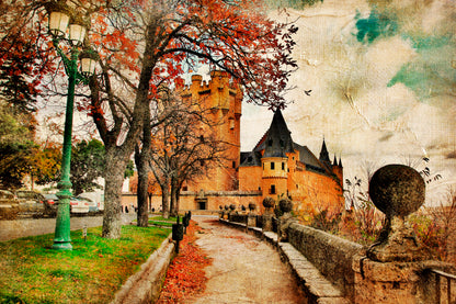 Fairy Alcazar Castle, Segovia, Spain, Picture in Painting Style Wall Art Decor 100% Australian Made