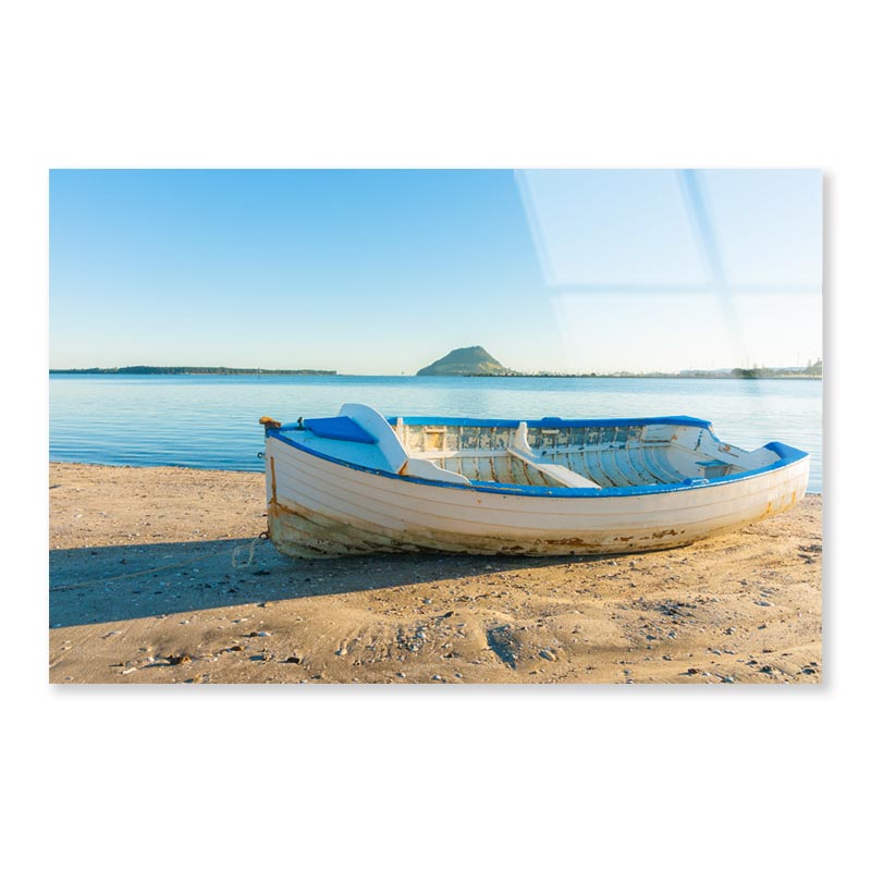 Vintage Wooden Clinker Dingy on Foreshore of Bay Acrylic Glass Print Tempered Glass Wall Art 100% Made in Australia Ready to Hang