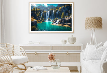 Waterfall, Mountains & Clear Blue Sky Home Decor Premium Quality Poster Print Choose Your Sizes