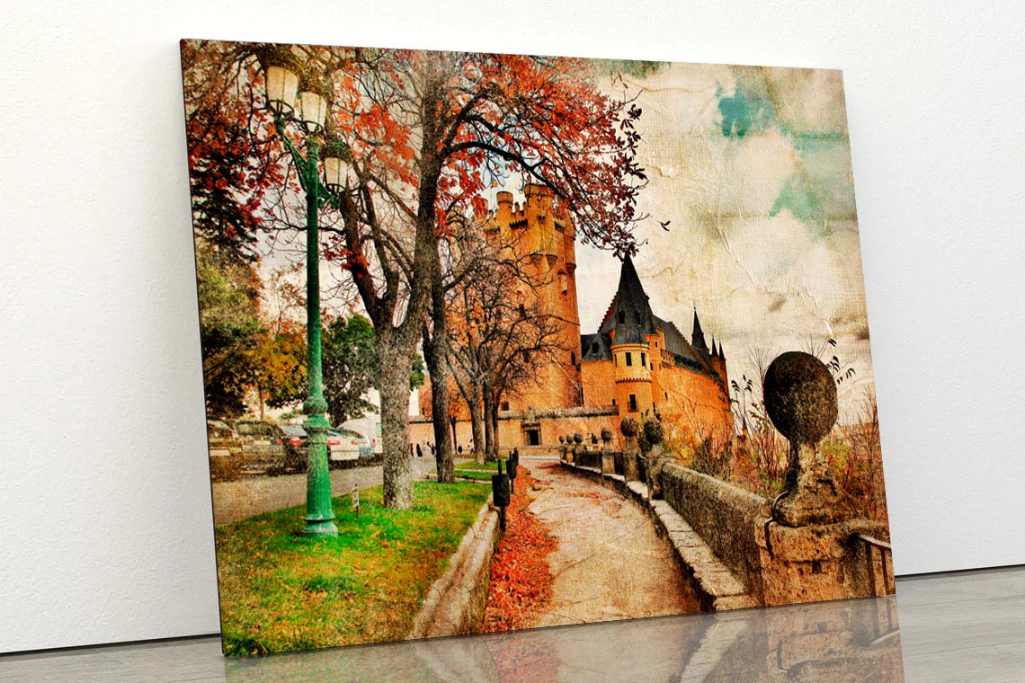 Fairy Alcazar Castle, Segovia, Spain, Picture in Painting Style Acrylic Glass Print Tempered Glass Wall Art 100% Made in Australia Ready to Hang