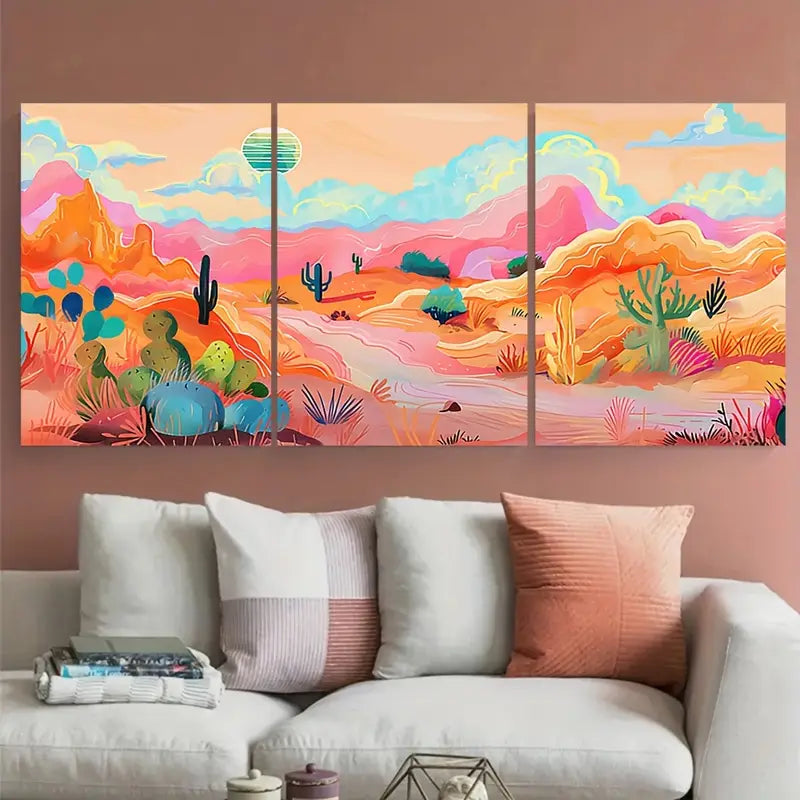 3pcs Neon Colorful Desert Cactus Metal Print Ready to Hang Art