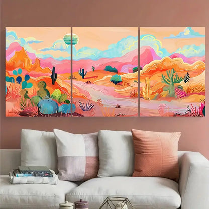 3pcs Neon Colorful Desert Cactus Metal Print Ready to Hang Art