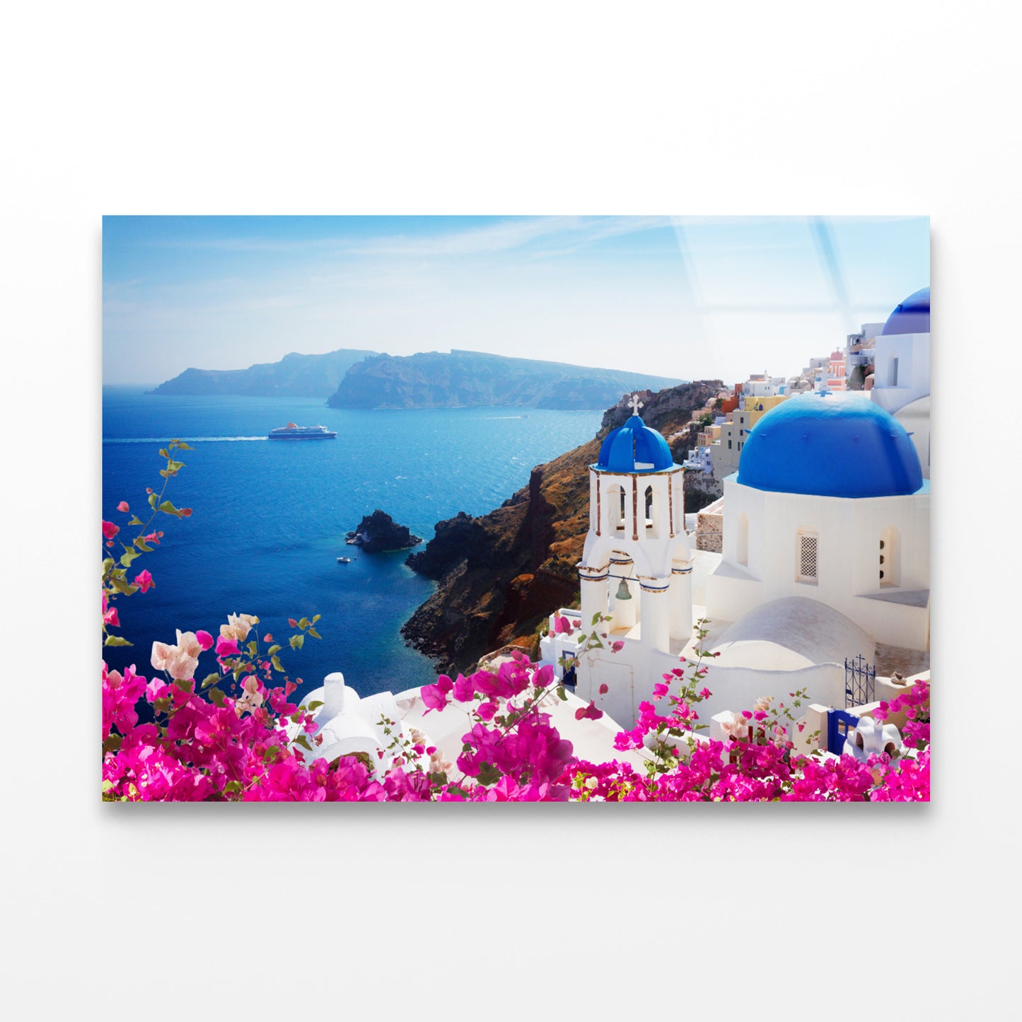 Bougainvillea in the Oia of Coast Acrylic Glass Print Tempered Glass Wall Art 100% Made in Australia Ready to Hang