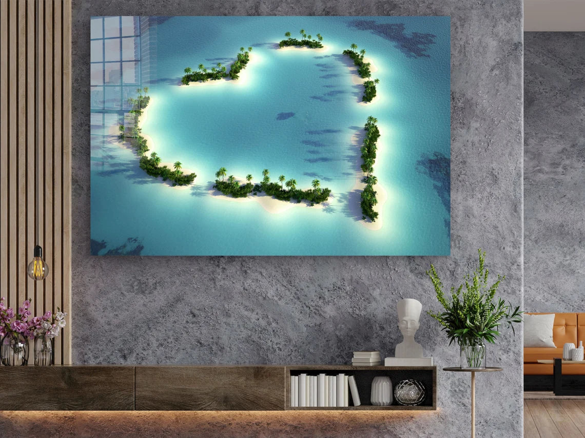 Heart Shape Island UV Direct Aluminum Print Australian Made Quality