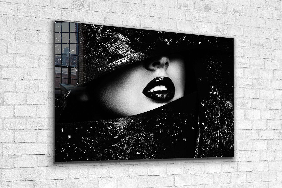 B&W Girl with Hat Lips UV Direct Aluminum Print Australian Made Quality