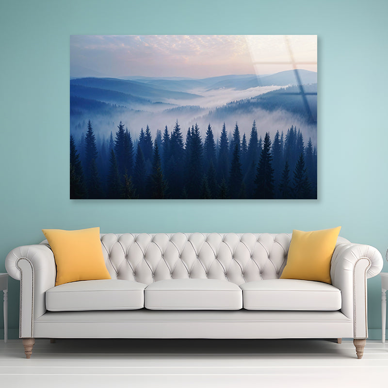 Pine Trees Forest with Mountains Acrylic Glass Print Tempered Glass Wall Art 100% Made in Australia Ready to Hang