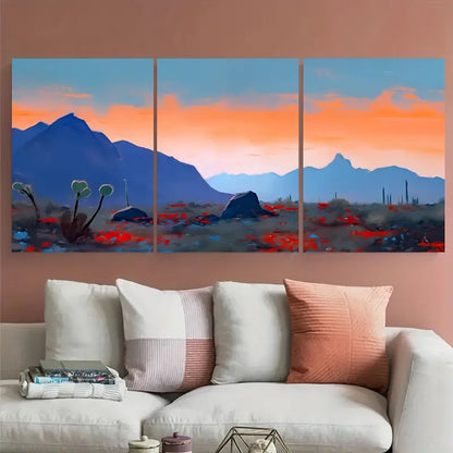 3pcs Blue Desert Mountain Range Sunset Metal Print Ready to Hang Art