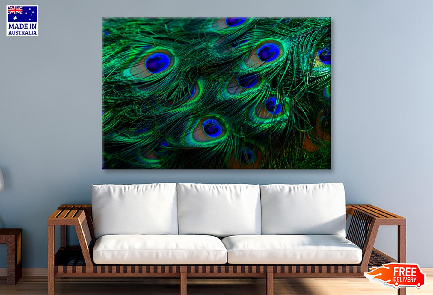 Beautiful Peacock's Feathers Closeup  Wall Art Decor 100% Australian Made