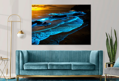Bioluminescent Waves at Night Wall Art Decor 100% Australian Made