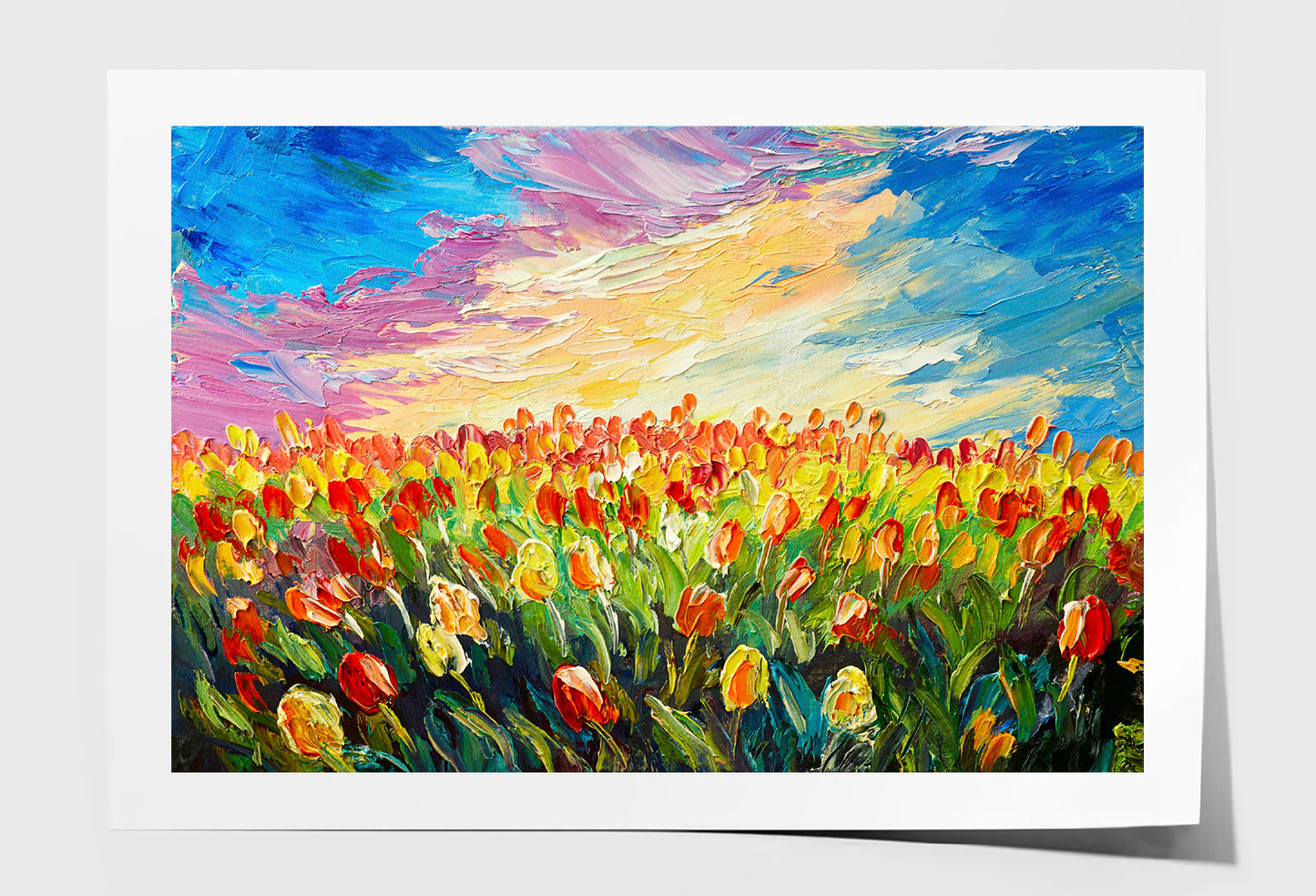 Tulips Flower Field under Sunrise Sky Oil Painting Wall Art Limited Edition High Quality Print Unframed Roll Canvas None