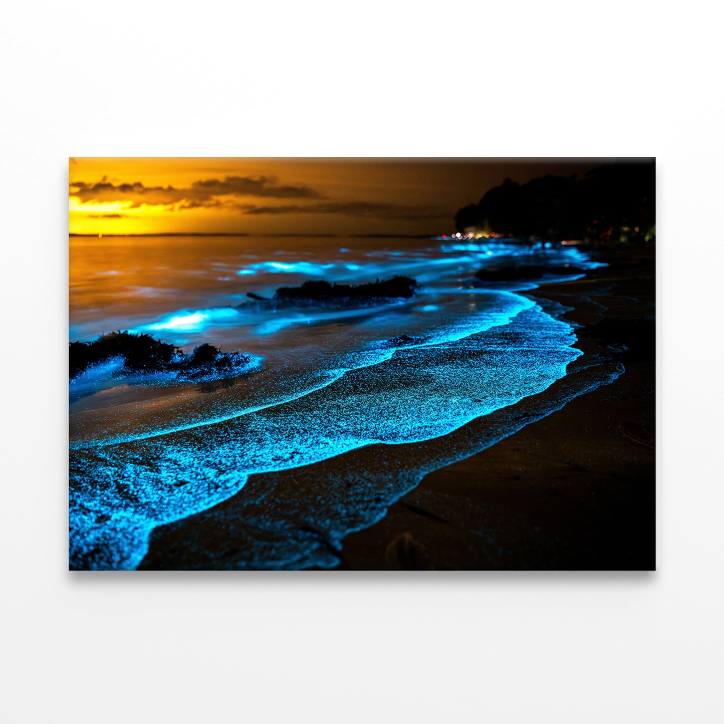 Bioluminescent Waves at Night Wall Art Decor 100% Australian Made