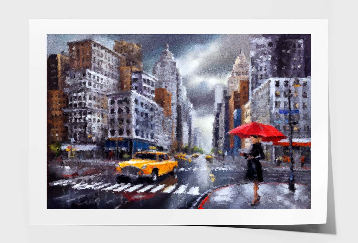 Street View of New York, Woman under a Red Umbrella Wall Art Limited Edition High Quality Print