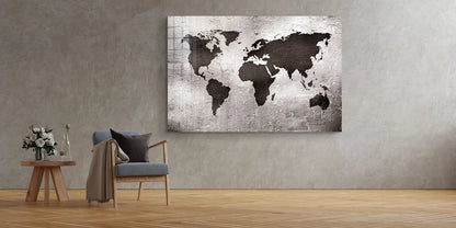 Silver World Map Vector UV Direct Aluminum Print Australian Made Quality