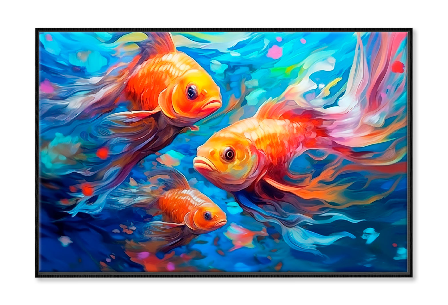 Underwater World With Beautiful Fishes Oil Painting Wall Art Limited Edition High Quality Print Canvas Box Framed Black