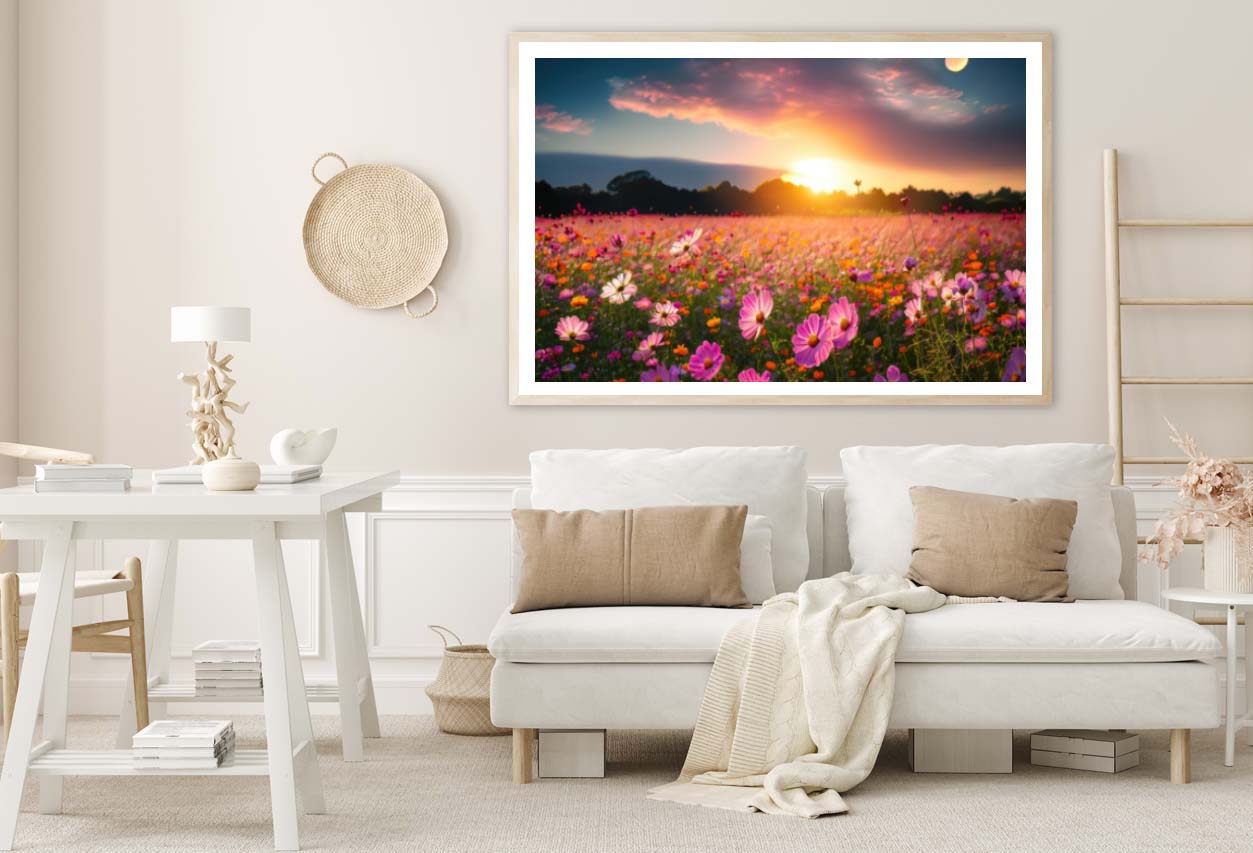 Beautiful and Amazing Cosmos Flower Field in Sunset Home Decor Premium Quality Poster Print Choose Your Sizes