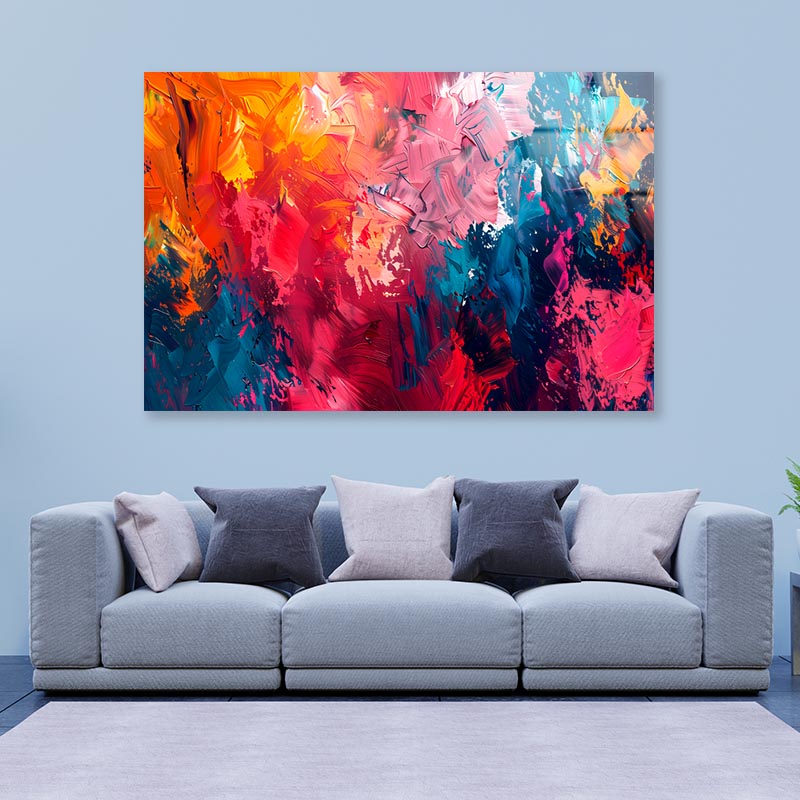 Colorful Abstract Oil Painting  Acrylic Glass Print Tempered Glass Wall Art 100% Made in Australia Ready to Hang