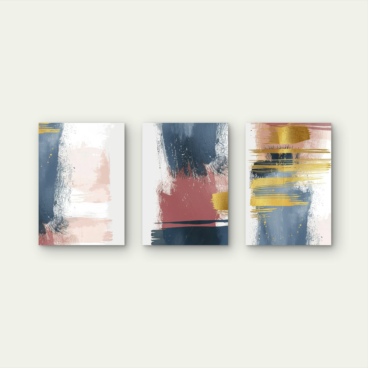 3pcs Modern Blush Pink Navy Blue Gold Foil Art Wall Art Set Canvas Framed 60x90cm - High Quality Print 100% Australian Made Wall Canvas Ready to Hang
