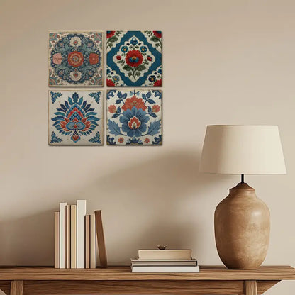 4pcs Traditional Flower Decor Wall Art Canvas Framed