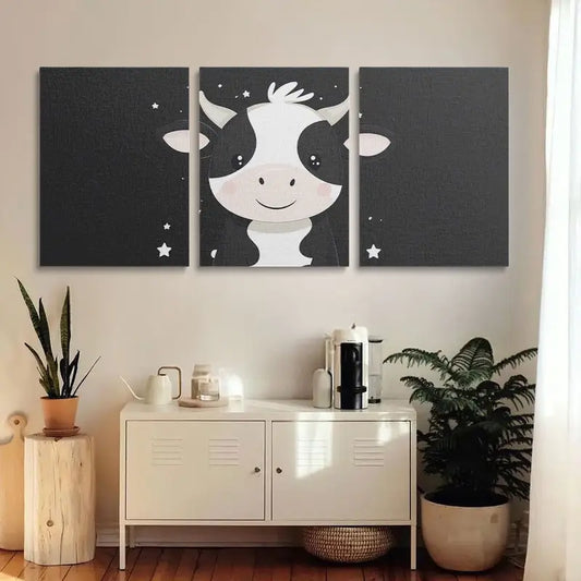 3pcs Cow Cute Cartoon Black & White Design Metal Print Ready to Hang Art