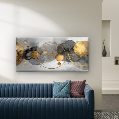 Abstract Gold Circles Wall Art Canvas Office Home Room Framed 120x60cm