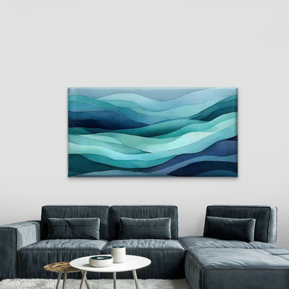Teal Gradient Wave Pattern Wall Art Canvas Office Home Room Framed 120x60cm