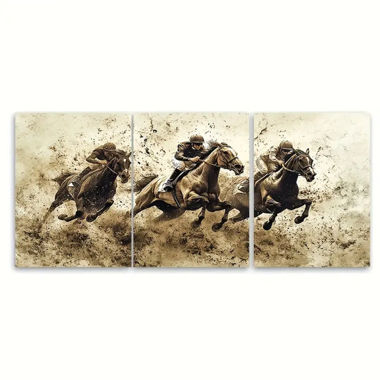 3pcs Vintage Horse Racing Wall Art Set Canvas Framed 60x90cm - High Quality Print 100% Australian Made Wall Canvas Ready to Hang