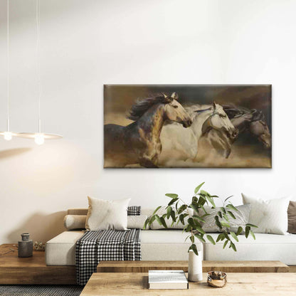 Wild Horses Running In Desert Wall Art Canvas Office Home Room Framed 120x60cm