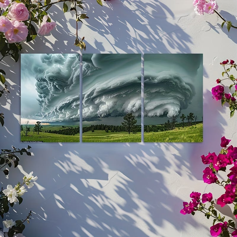 3pcs Intense Thunderstorm Over Custer State Park Wall Art Set Canvas Framed 60x90cm - High Quality Print 100% Australian Made Wall Canvas Ready to Hang