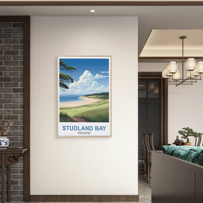 Beach View of Studland Bay in England Travel Poster Print Wall Art