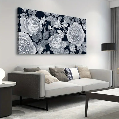 Intricate Roses and Leaves Botanical Wall Art canvas office home room framed 120x60cm