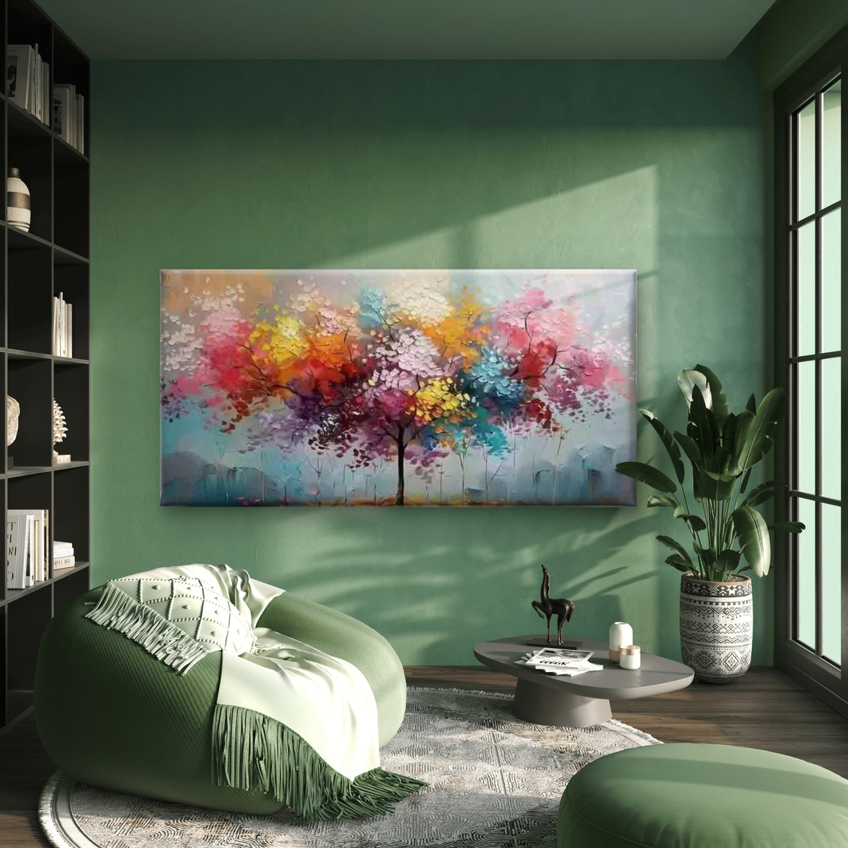 Colorful Abstract Tree Painting Wall Art Canvas Office Home Room Framed 120x60cm