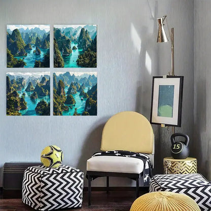 4pcs  Mountain oasis picture  RY  Wall Art Canvas Framed