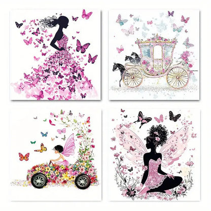4pcs  Pink Fairy & Butterfly  FP   Wall Art Canvas Framed
