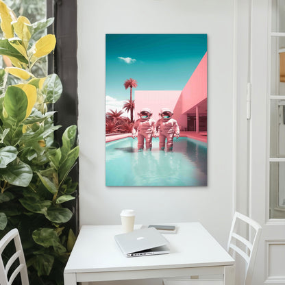 Astronaut Standing by a Pool 40x60cm Metal Print Ready to Hang