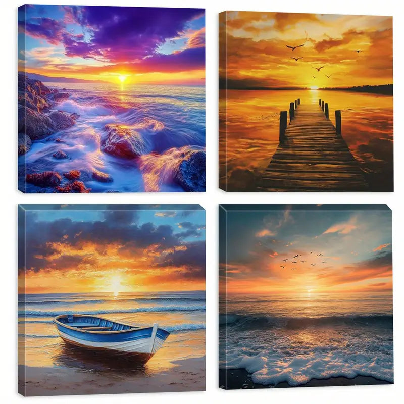 4pcs Dramatic Sky Reflections Wall Art Canvas Framed