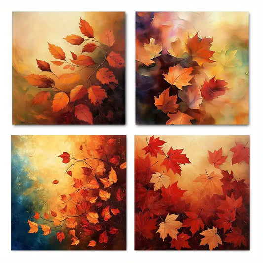 4pcs Vibrant Autumn Wall Art Canvas Framed