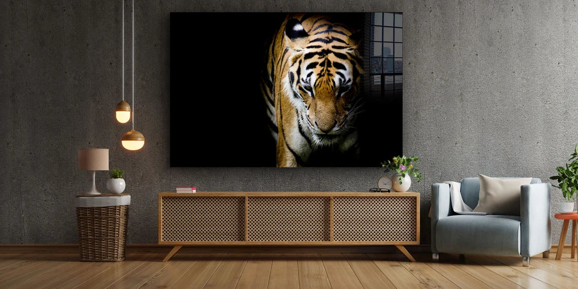 Tiger on Dark View UV Direct Aluminum Print Australian Made Quality